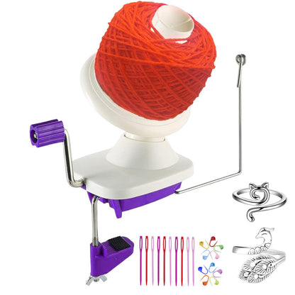 Yarn Ball Winder, Hand Purple Ball Winders for Yarn, Yarn Winder with Easy Installation for Yarn Storage +2PCS Adjustable Knitting Loop Crochet+10 PCS Stitch Knitting Needles +10 PCS Plastic Needles