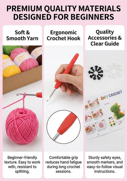 LeRoWen Animal Crochet Kit for Beginners - Makes 8 Animals, DIY Amigurumi Craft Set with Yarn, Hooks & Video Tutorials - Gifts for Adults, Women & Mom