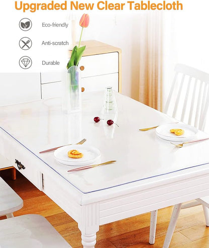 VeeCano 48X48 Inch 1.5mm Clear Plastic Table Cover Protector Dining Room Tablecloth Clear Table Pad Heat Resistant