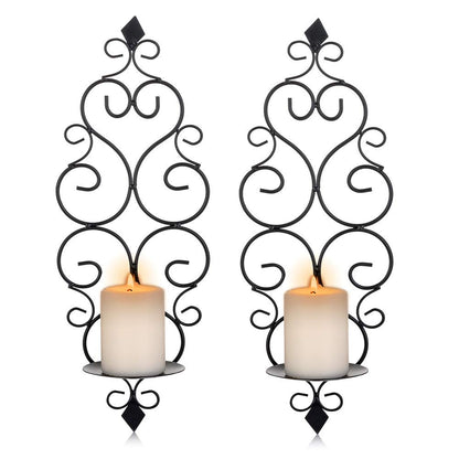 Sziqiqi Iron Wall Candle Sconce Holder Set of 2 Hanging Wall Mounted Pillar Candle Sconces Holder, Wall Sconces Decor for Bedroom Dining Room (Black)