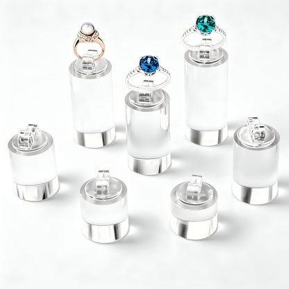 Enenes 7 Pack Acrylic Ring Display Holder Clear Cylinder Jewelry Stand for Wedding Engagement Rings Organizer Sturdy Solid Showcase