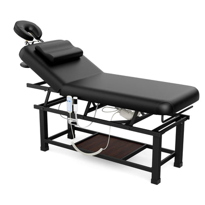 Dolonm Heating Function 30 Wide x 75 Long Heavy Duty Electric Stationary Massage Table with Backrest Adjustable and Storage Space for Treatment/Medical Spa/Facial/Beauty/Massage Bed and More - Black