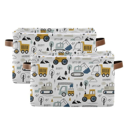 Wamika Excavator Truck Toy Storage Basket Fabric Kitchen Baskets Cars Boys Toys Open Home Storage Bins Boxes Foldable Organizer Bag for Baby Cloth Book Shelf Closet Baskets 16×12×8 Inches