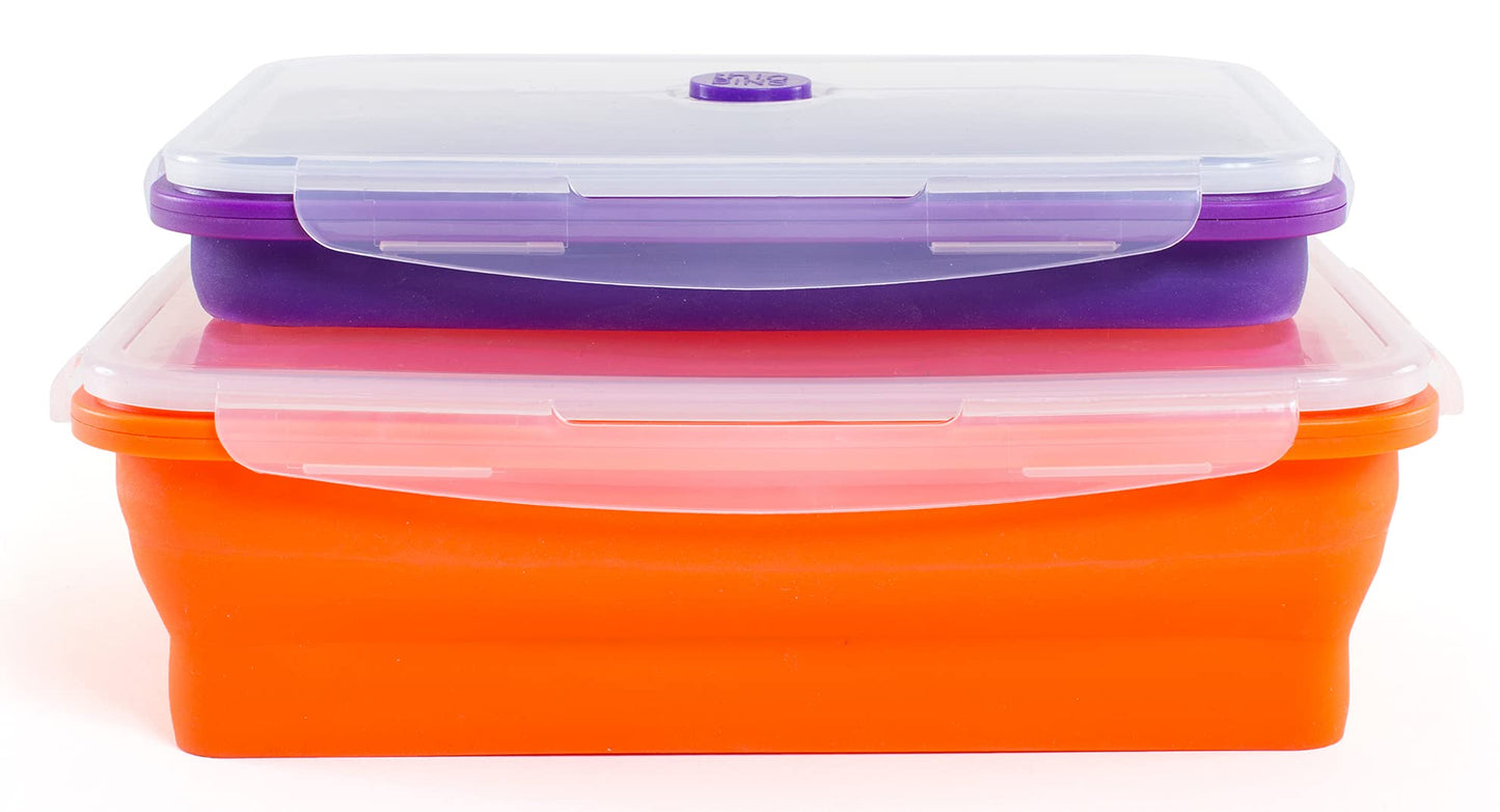Thin Bins Collapsible Containers Set of 4 Round Silicone Food Storage Containers BPA Free, Microwave, Dishwasher and Freezer Safe - No more cluttered container cabinet! SC-149A
