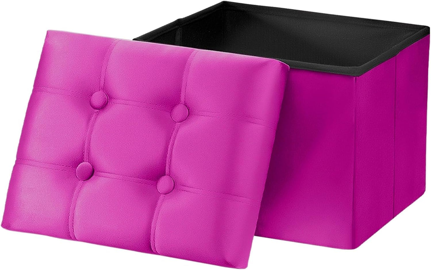 17 inch AmasSmile Storage Ottoman Foot Rest Stool, Velvet Footstool Bench, Hot Pink Short Ottomans Stool, Small Folding
