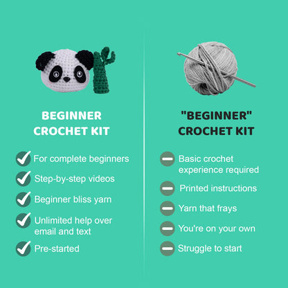 Bubbly Crochet Pom Pom the Panda Beginner Crochet Kit – DIY Plush with Custom Eyes & Bamboo Accent, Guided Tutorials & All-in-One Tools – Amigurumi Craft and Easy Arts