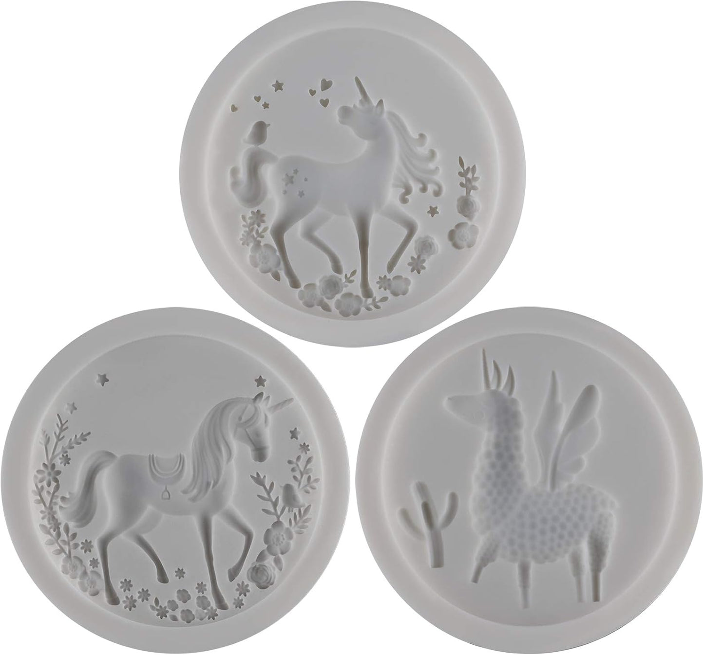FUNSHOWCASE Unicorn Llama Fondant Silicone Molds Set for Cake Decorating, Cupcake Topper, Chocolate, Epoxy Resin