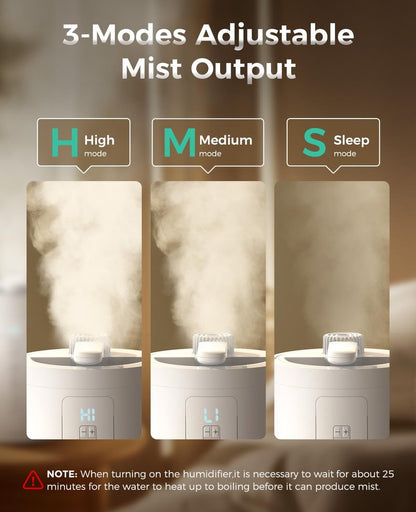 3L Stainless Steel Humidifier for Bedroom, Warm Mist Humidifiers Easy Clean, Steam Humidifier for Living Room, Whisper-Quiet and Filterless, with Sleep Mode and Timer, Auto-off Setting