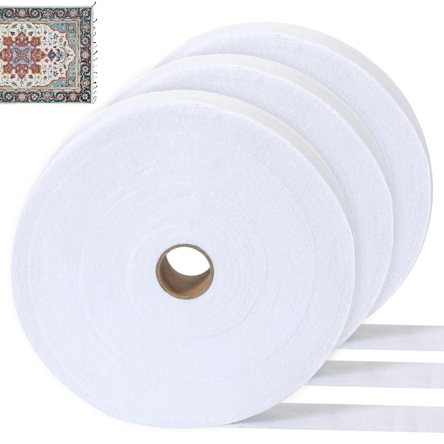 HexaHive 2 1/4 Inch Jelly Batting Roll Strips for Rugs Total 150 Yards, 3 Rolls Polyester Blend Batting on a Roll for Quilting, Throw Rugs, Fabric Tube Maker Needle Punched Maker Tool
