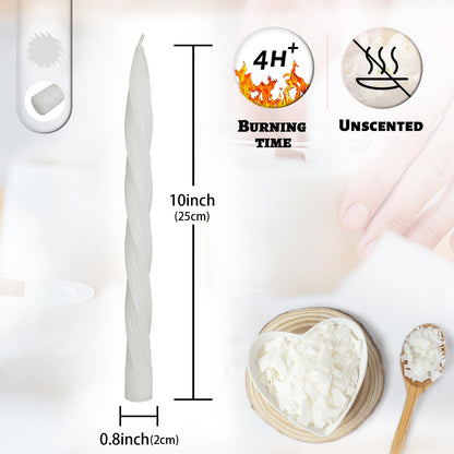 Handmade Unscented Long Spiral Taper Candle White 10 Inch Smokeless Tall Twisted Candlesticks Elegant Design for Home Weddings Festive Seasons Décor