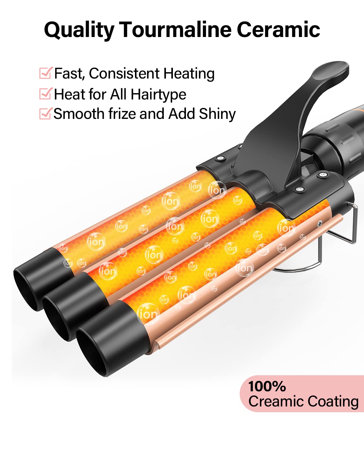BESTOPE PRO Waver Curling Iron - 3 Barrel Hair Crimper Iron, 5 in 1 Curling Wand Set, Fast Heating Up Hair Wand with 2 Clips, Crimper Wand Curler for All Hair Type, Storage Bag & Heat Protective Glove