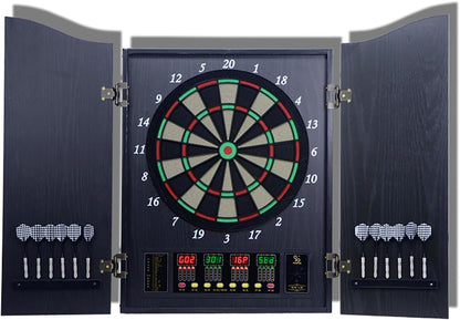 Electronic Dartboard Cabinet Set, Double Wood Door Panel Electric Darts Machine, Multiple Styles Smart Dartboard Darts Game with LED Display for Parties and Game Nights. ﻿