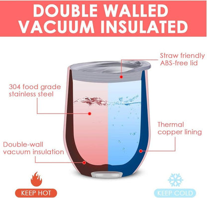 Deitybless 12oz Wine Tumbler with Lid With straw Stainless Steel Wine Tumbler Cups Double Wall Vacuum Insulated Travel Mugs Stemless Cup 16 Pack