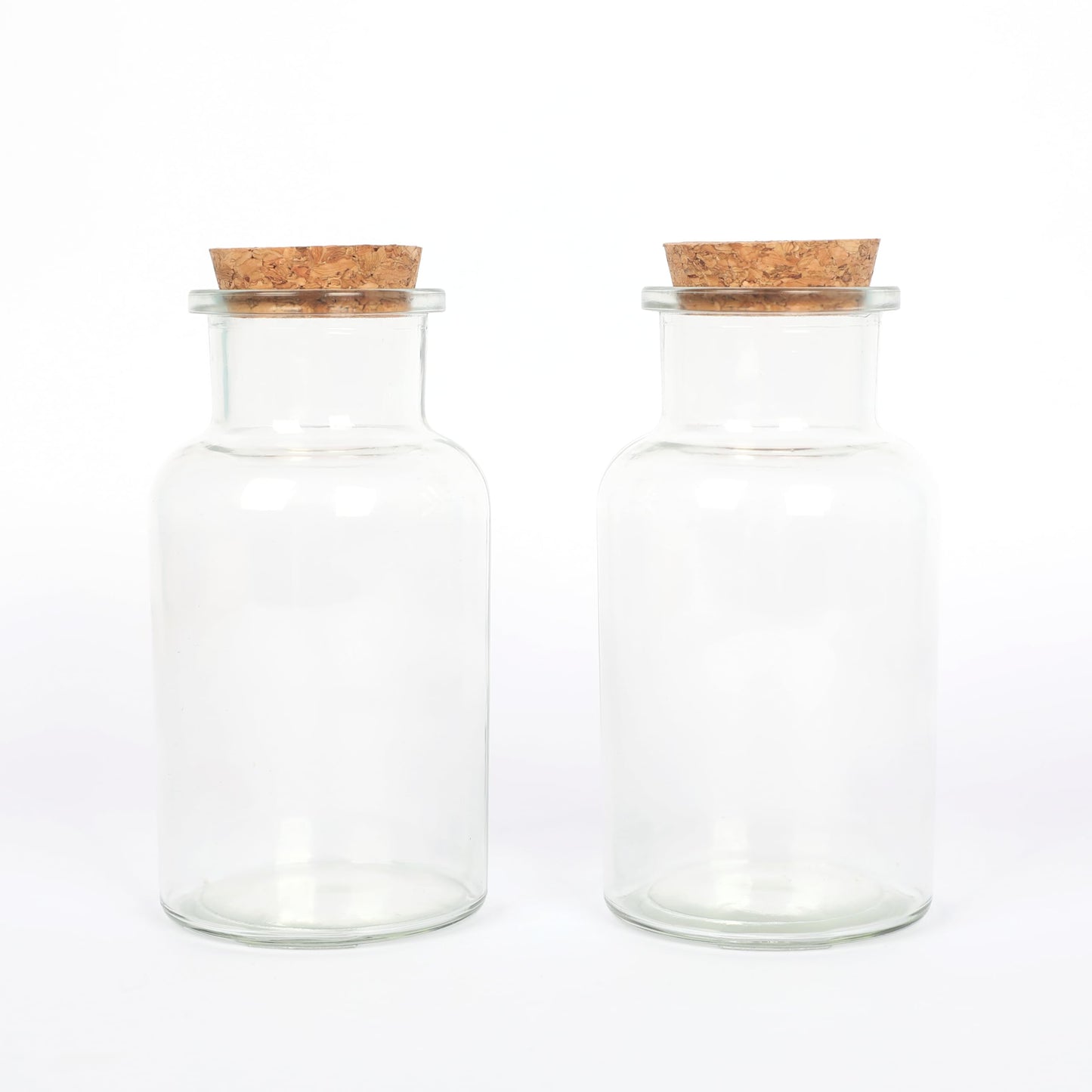 Magic Season Decorative Glass Bottles with Cork Stoppers (250 ml Wide Mouth Round Bottles/Set of 2)
