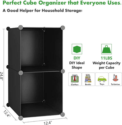 2-Cube Closet 12.4" 12.4" 24.8" C&AHOME Cube Storage, Organizer Units, Plastic Storage Shelves, DIY Book Shelf, Modular