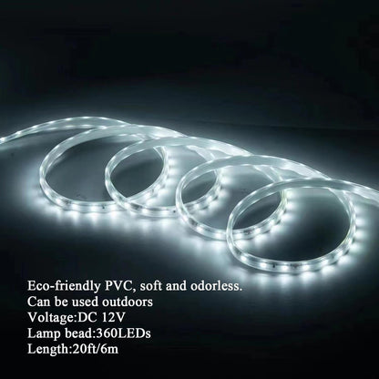 20FT 12V IP65 White Rope Lights Outdoor, Waterproof Led Rope Lights Indoor Cuttable, Flexible Led Strip Lights Cuttable