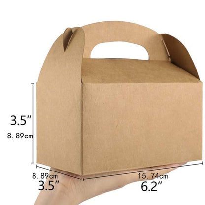 MHUAELIDV 30-Pack Brown Party Favor Treat Boxes with Handles Gable Paper Gift Boxes, Kraft Goodie Boxes for Birthday & Any Fun Party 6.2" x 3.5" x 3.5"