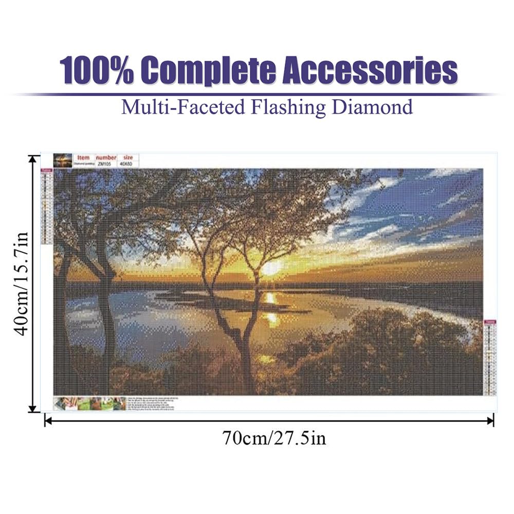 COHAYISY Large Landscape Diamond Art Kits for Adults - 5D Sunset Diamond Painting Kits for Adults, DIY Full Drill Extra Large Lake Diamond Art Painting, Gem Art Kits for Home Wall Decor 15.7x31.5inch