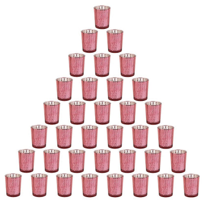 BTGLLAS Pink Mercury Glass Tea Light Holders Set of 36 - Elegant Votive Candle Holders for Weddings, Showers and Home Decor - Perfect for Table Centerpieces and Parties (Glass, Pink)