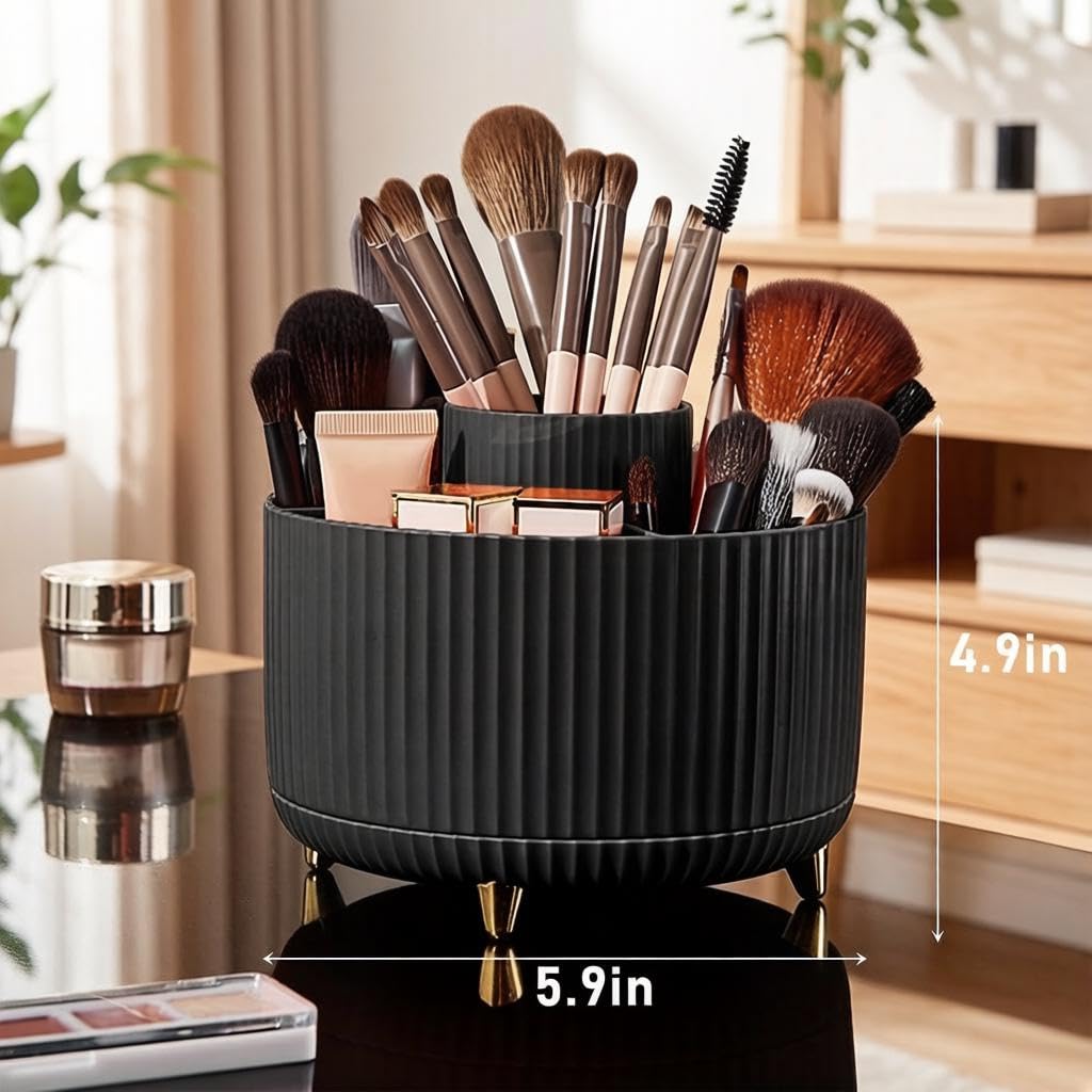 Y9A5N0K3O Makeup Brush Holder,360° Rotating Makeup Brush Organizer,5 Slot Make up Brushes Cup for Cosmetics,Large Capacity,For Nail Polish, Art Supply, Bathroom Vanity,Cosmetics Organizer,Black