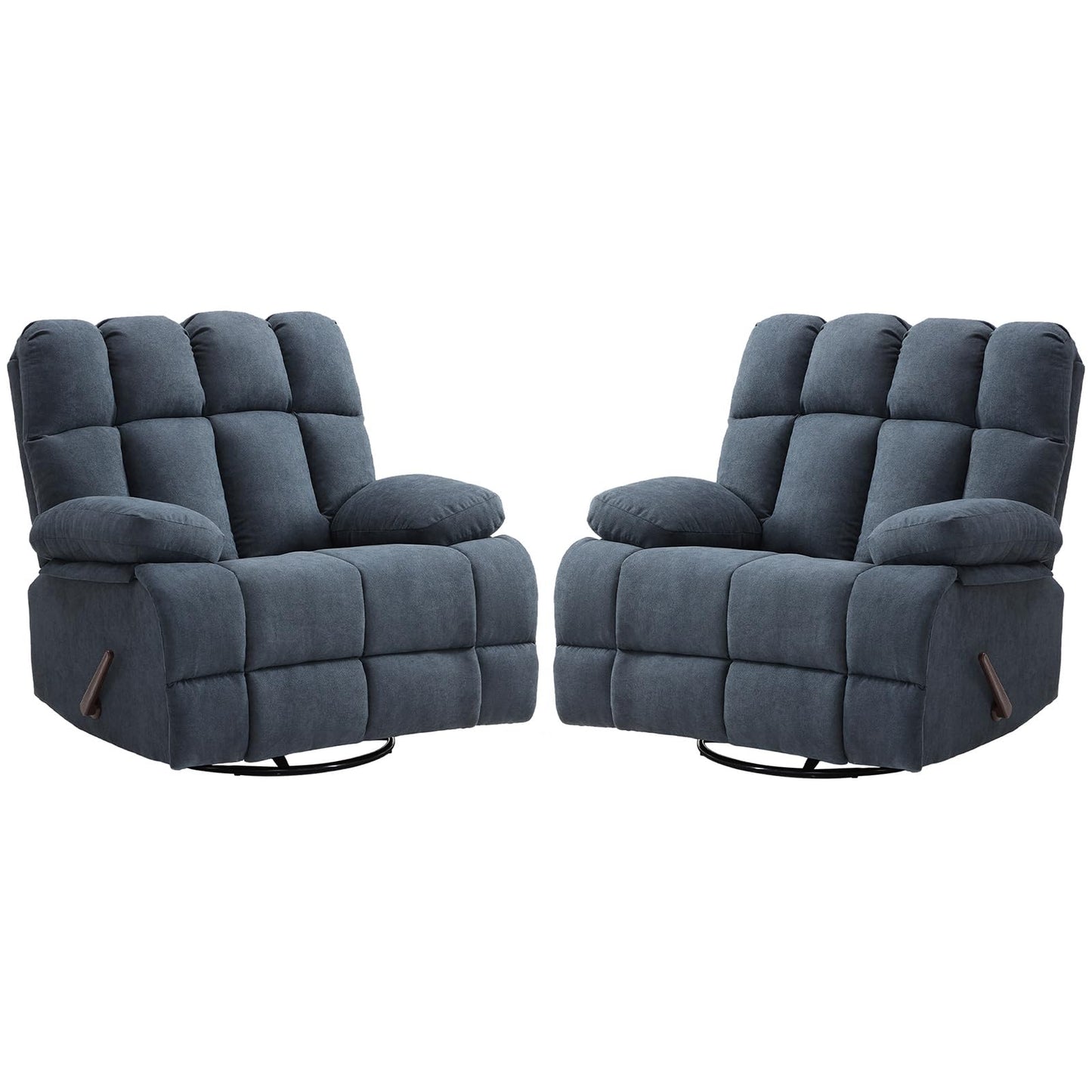 Eiayeebil Oversized Recliner Chair Set of 2, 360° Swivel Rocker Recliner for Big Man, Extra Wide Manual Recliner, Overstuffed Soft Rocking Sofa Chair for Living Room(Grey)