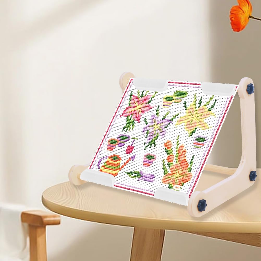 Adjustable Embroidery Table Stand, Cross Stitch Hoop Stand, Wood Embroidery Holder for Lap or Table Top Cross Stitch or Tapestry Needlepoint Embroidery, 2 Sizes Rod ( 11.8" and15.75)