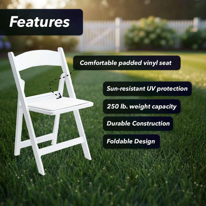 Zedfire Set of 8, White Resin Folding Chairs with Vinyl Seat, Commercial Event Chairs, Foldable Chair for for Party, Wedding, Picnic, Indoor/Outdoor use