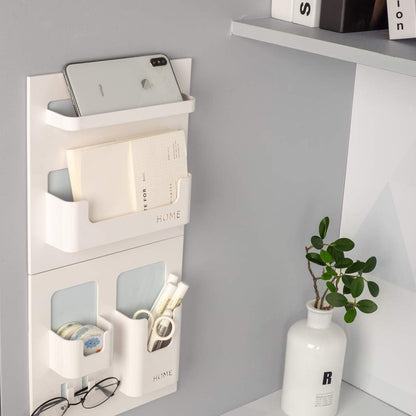 Bedside Shelf - White Stick On Wall Mounted Caddy Organizer for Phone, Glasses, Remote Control, Keys, Pens - Plastic