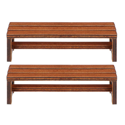 ibasenice 2Pcs Miniature Dollhouse Bench Set - 1:12 Scale Wooden Park Chair Furniture Accessories, Tiny Brown Garden Benches for Fairy Gardens, Christmas Village, Crafts, and Photography Props