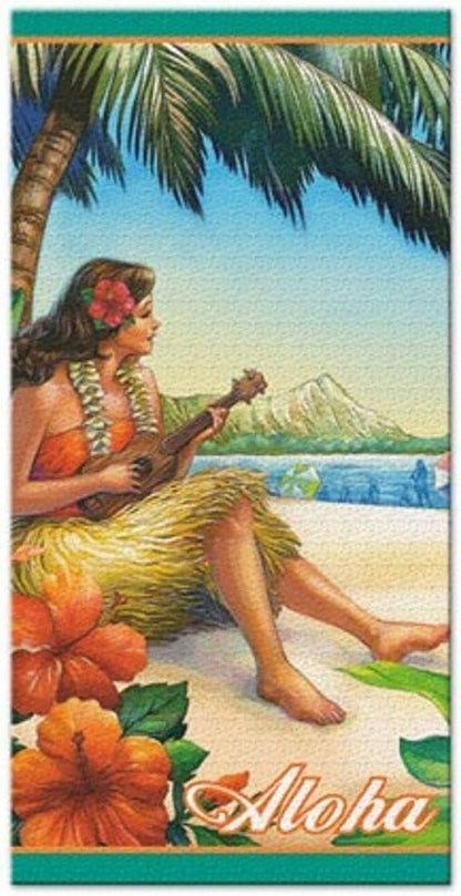 Hawaiian Beach Towel, Vintage Hula Girl Design