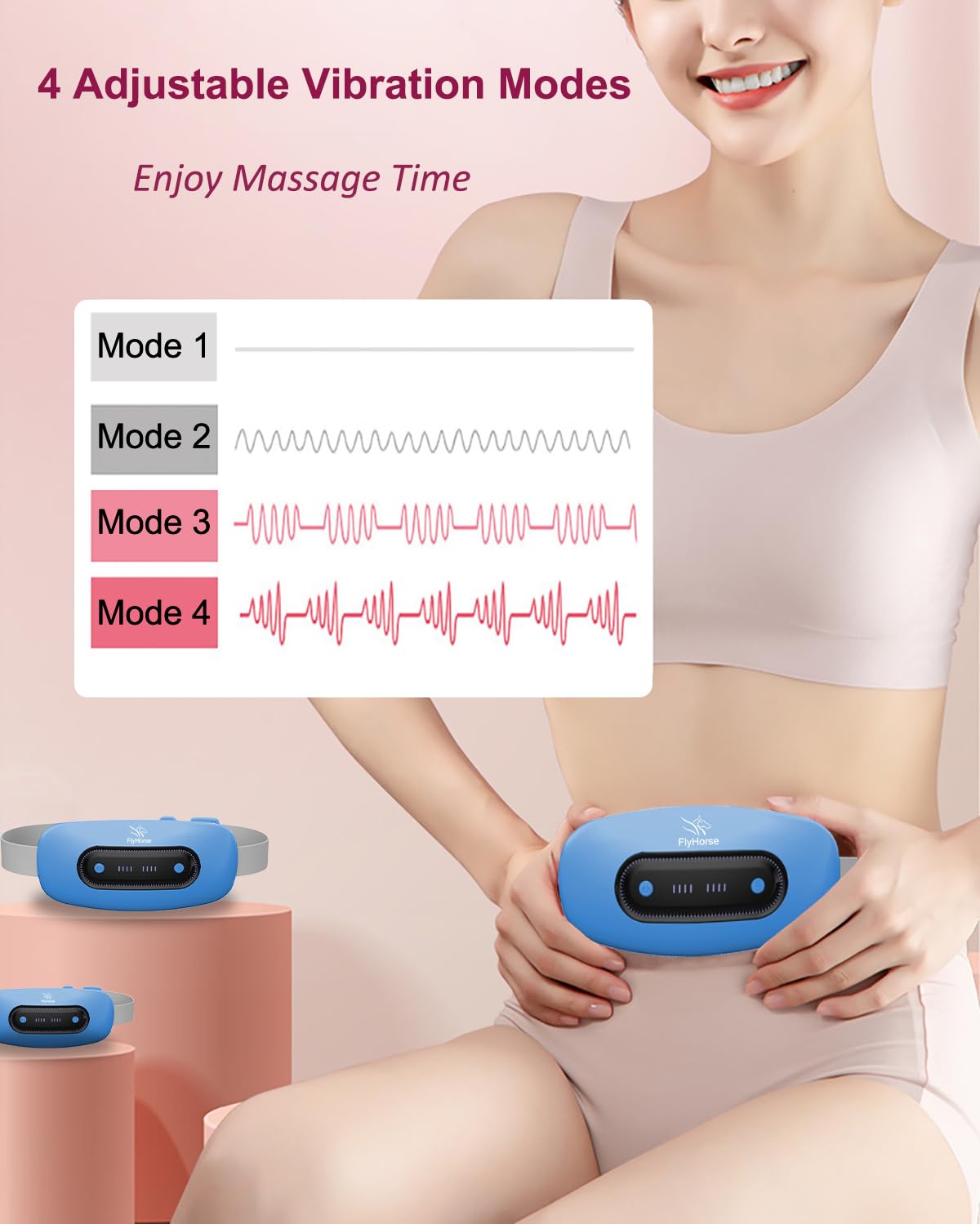 Electric Heating Pad, Portable Cordless Menstrual Heating Pad with 4 Heat Levels and 4 Massage Modes, Fast Large Heating Belly Wrap Belt for Cramps, Back Pain Relief Gifts for Women Girls Her(Black)