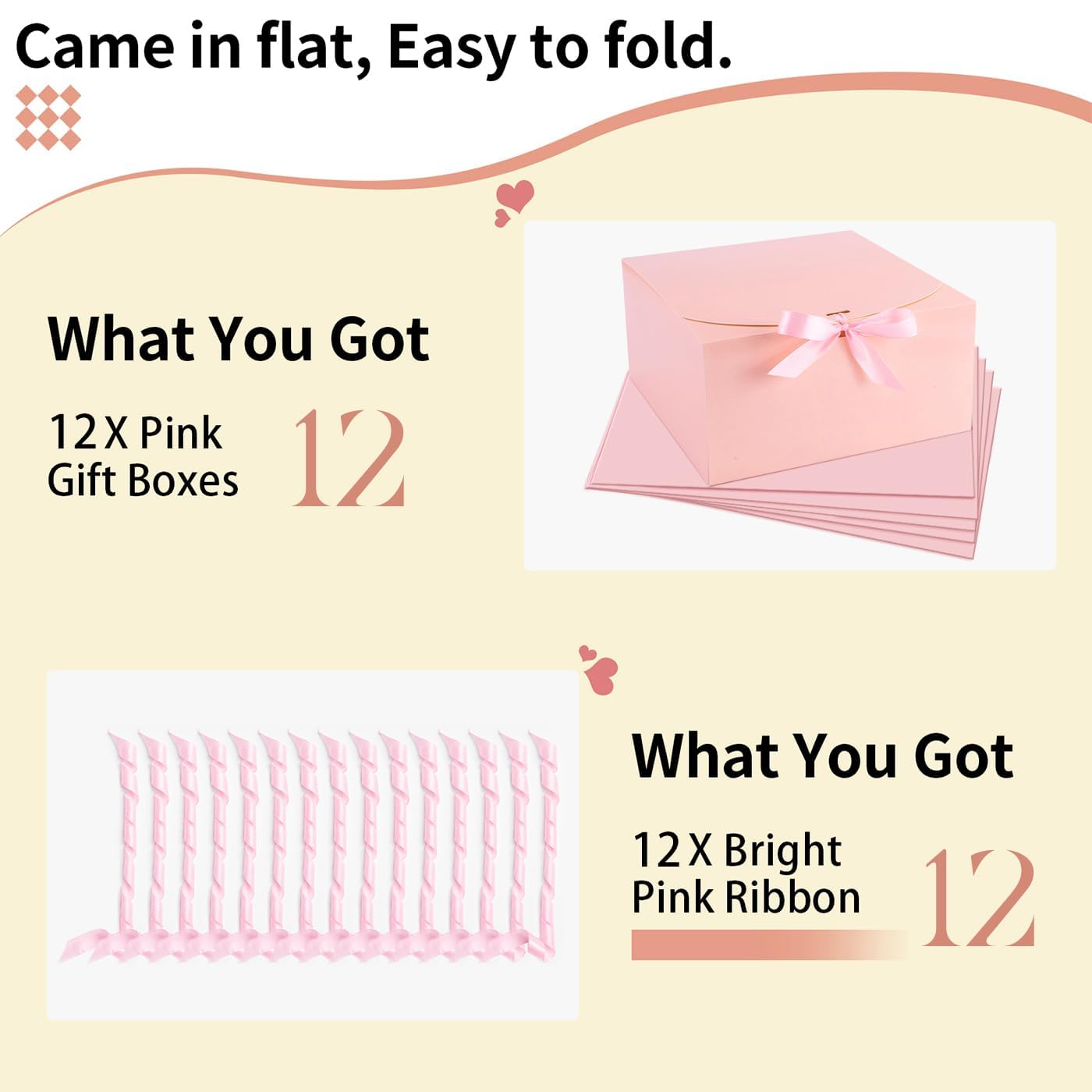 WLUSEAXI 12-Pack Gift Boxes with Lids, Pink with Bow Ribbon, Bridesmaid Proposal Box for Wedding, Christmas, Halloween, Baby Shower
