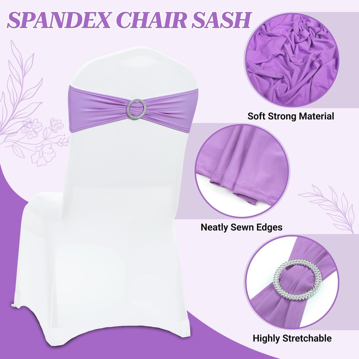 MDS Spandex Chair Sashes - Universal Elastic Stretch Bands with Buckle Slider for Weddings | Lavender, Pack of 150