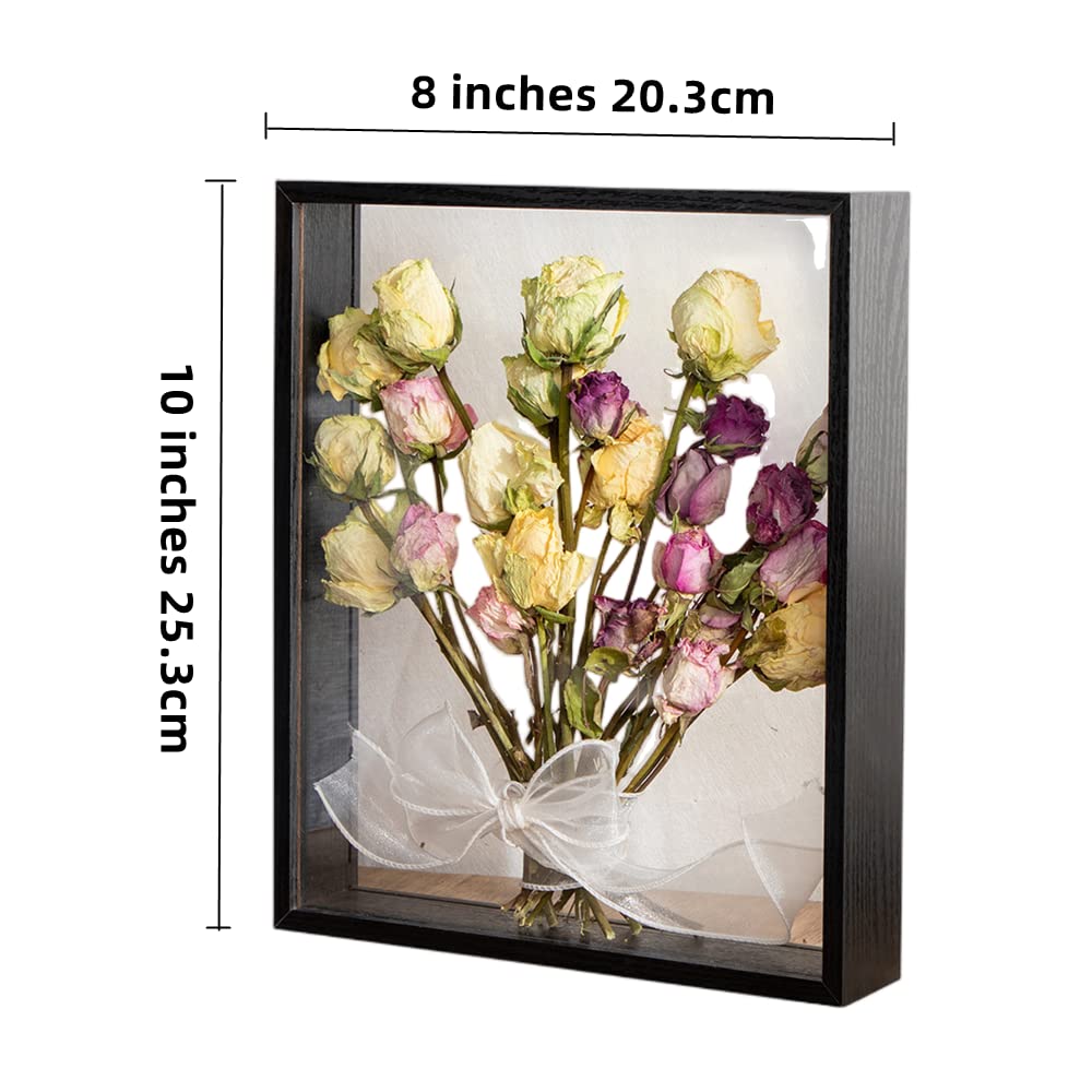 XIYUAN Wooden Dried Flower Display Stand - Decorative Floating Photo Frame - Clear Double-sided - Desktop Souvenir - Herbarium Photo Frame (8x10''/Black)