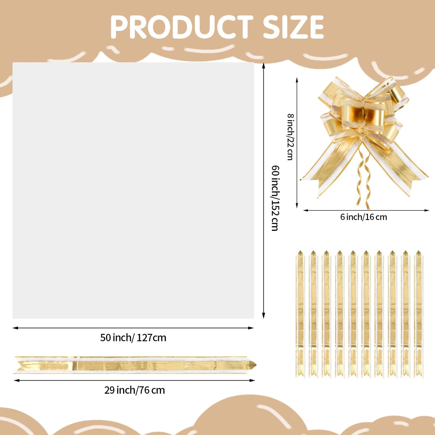 LEOSINDA 10 Pcs Extra Large Cellophane Bags 50x60 Inches for Gift Baskets, Clear Gift Basket Wrap with 10 Gold Ribbons, Food-Safe Plastic Packaging for Valentine's Day,Christmas,Weddings,Auctions