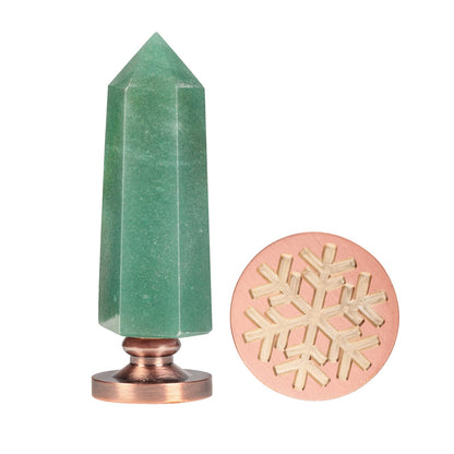 Cheungshing Green Aventurine Crystal Hexagon Prism Wax Seal Stamp, Detachable Vintage Copper Seals for Invitation Cards for Wedding Christmas Halloween Thanksgiving Gift, Snowflake Pattern
