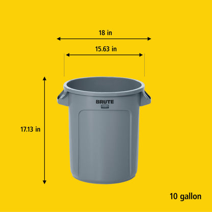 Rubbermaid Commercial Products BRUTE Heavy-Duty Round Trash/Garbage Can, 10-Gallon, Yellow, Outdoor Waste Container for Landscapers/Construction/Restaurants/Back of House/Offices/Warehouses