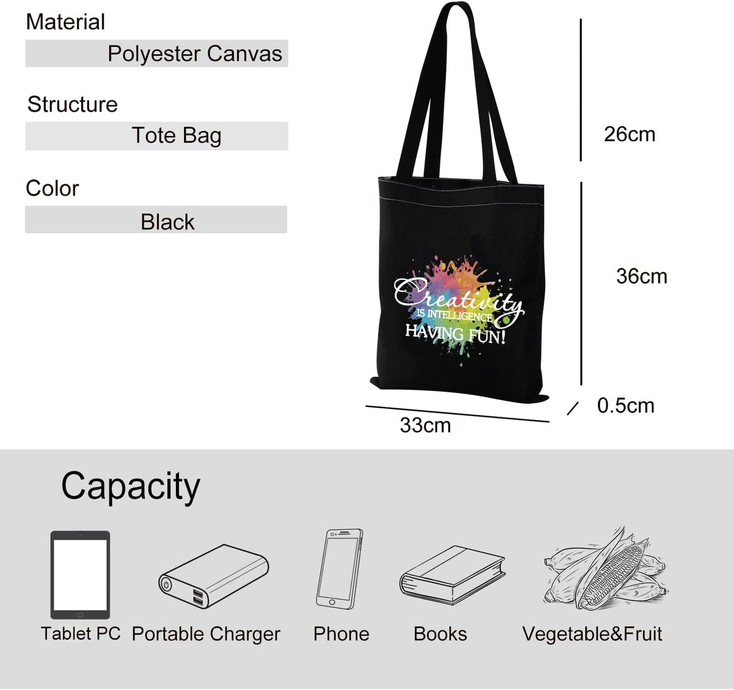Artist Tote Bag, Creativity is Intelligence Having Fun, Art Teacher Gifts, Art Student Gifts Supply Bag