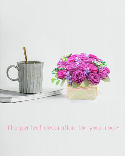 BAZIMA DIY Felt Flower Art Craft Kit - Felt Rose and Lavender Kit, Floral Gifts - Arrange Pre-Cut Flowers and Foliage