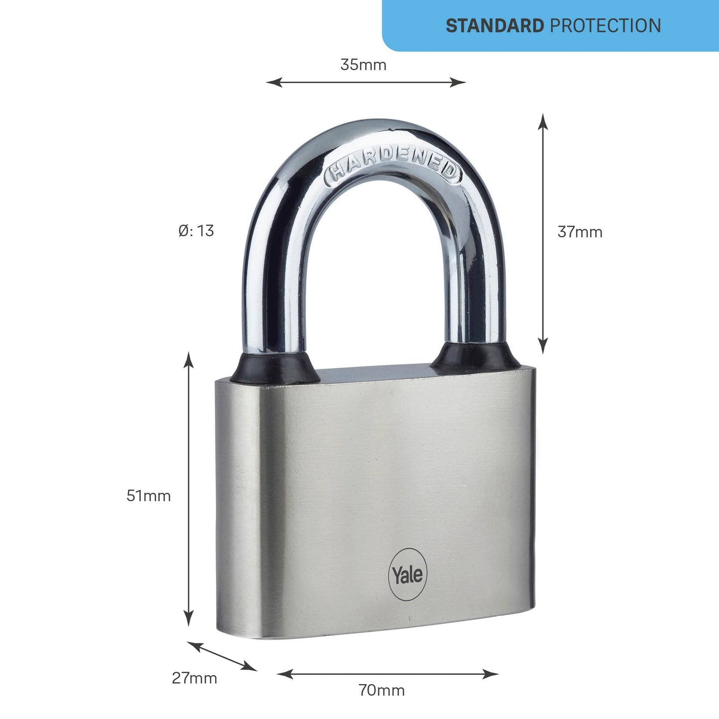 Yale - Y112/70/137/1 Iron Disc Padlock 70mm - Nickel Plated - Hardened Steel Shackle - Extreme Corrosion Resistance for Outdoor use