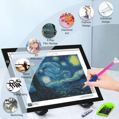 HUAYEYC A3 LED Light Pad - Dimmable Light Board Kit, Sketching, Tracing - USB Powered DIY Diamond Art Light Box, with 61 Pcs 5D Painting Tools Set for Full Drill & Partial Drill Art