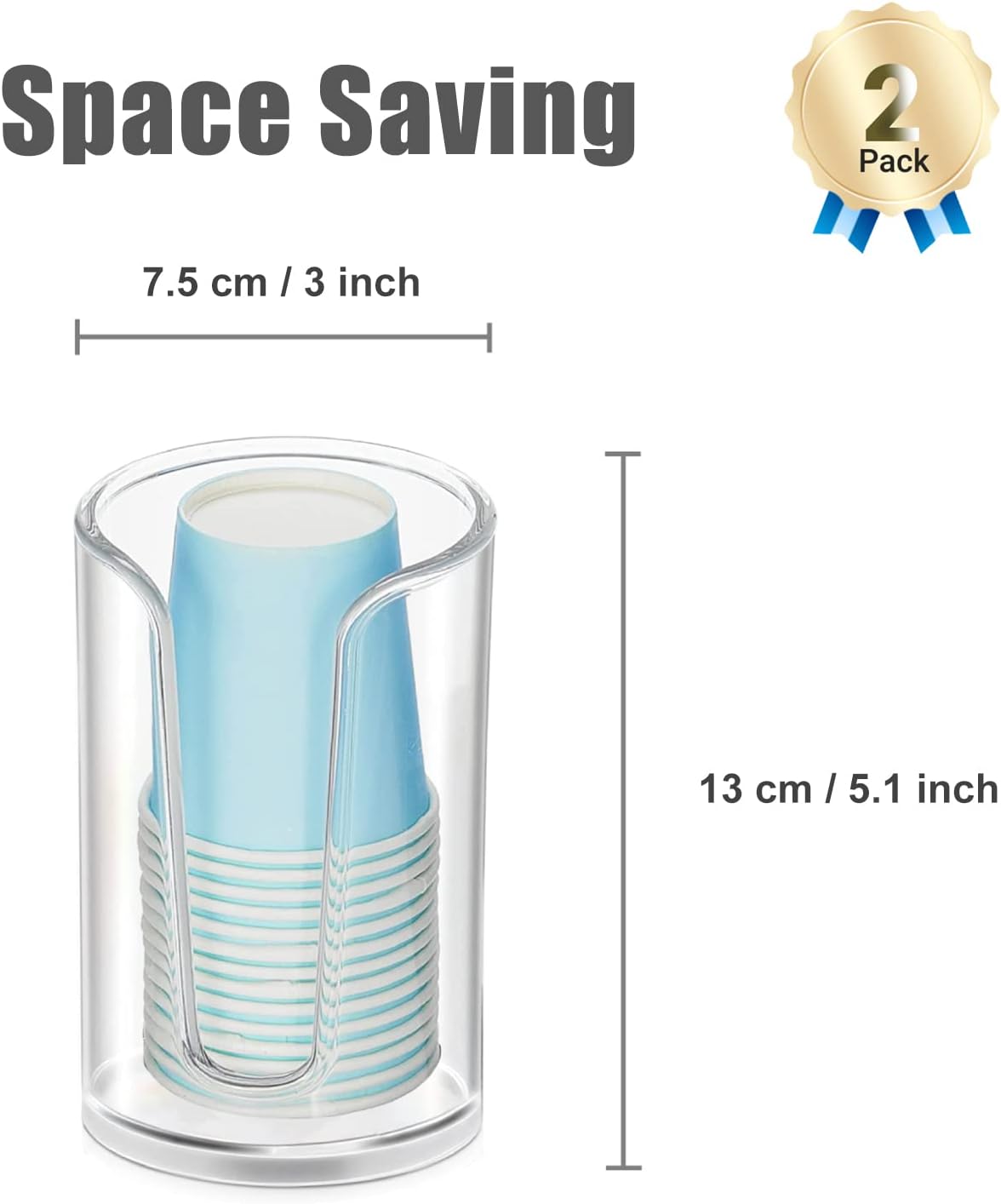 Bathroom Disposable Paper Cup Dispenser, Clear Mouthwash Cup Holder for Vanity Countertops, Pack of 2