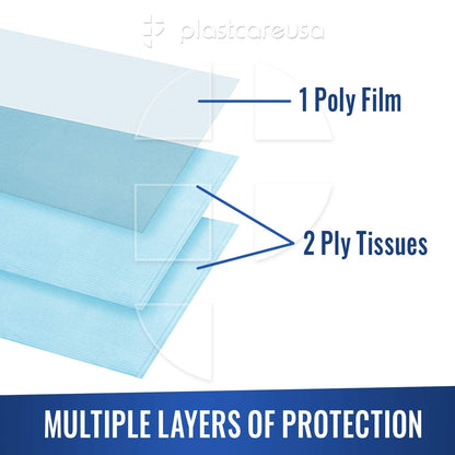 Disposable Dental Bibs 13"x18" (125 Pack) - 3 Ply Waterproof Tattoo Bib Sheet for Patients - Dentist or Medical Tray Cover and Nail Table Cover Supplies, Blue