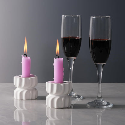 ICNBUYS Twizzle Twist Candle Holder, Decorative Candle Holder for Table Display, Romantic Decoration, Unique Home Décor Aesthetic, Housewarming Gift, Height 2.4 inches Set of 2 - Cement