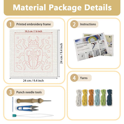 Doodlream Beetle DIY Punch Needle Embroidery Kit for Adult Beginner, 9.4" Scarab Flower Animal Punch Stitching Craft Set for Starter with Frame, Fabric Pattern, Threader, Yarn, Pinch Needle