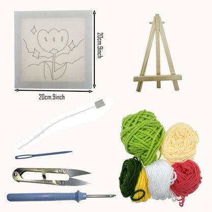 Allazone Punch Needle Embroidery Kit, Square Frame with Green and Pink Tulip Pattern, Includes Frame, Stand, Punch Needle, Scissors, Yarns, Adults Beginner Friendly