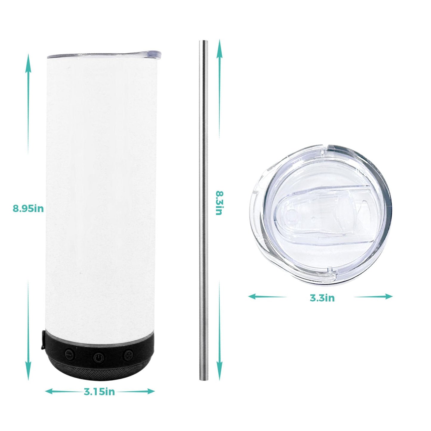 ZREGGUR 20oz 1pack sublimation Music Speaker Tumbler Blank Bulk Black with Glow Green,Straight music mug with straw, lid, straw brush,Reusable Travel Coffee Mug For Men and Women