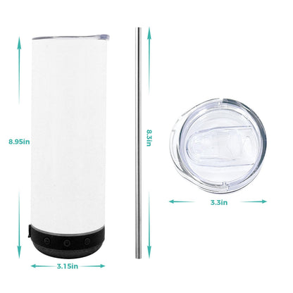 ZREGGUR 20oz 1pack sublimation Music Speaker Tumbler Blank Bulk Black with Glow Green,Straight music mug with straw, lid, straw brush,Reusable Travel Coffee Mug For Men and Women
