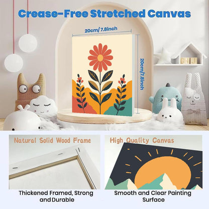 4 Pack Framed Paint by Numbers Kit for Kids & Adults Beginners, Easy Sunset Landscape Paint by Numbers Kits with Canvas Paints Brushes, Acrylic Oil Painting Arts and Crafts for Wall Decor 8 x 8 Inch