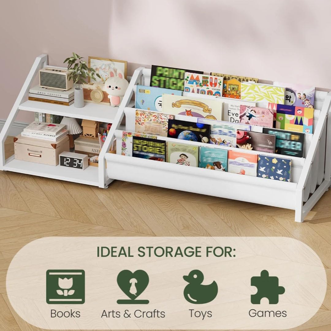 2 4-Tier TCW06WB CHOEZON Kids Bookshelf, Book Shelf for Kids Rooms, Toddler Bookshelf with Open Shelves and Sling Rack